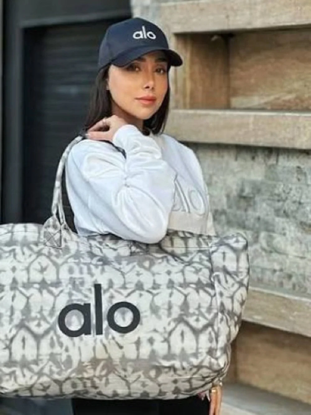 ALO Yoga Gray Tie-Dye Canvas Tote with Logo